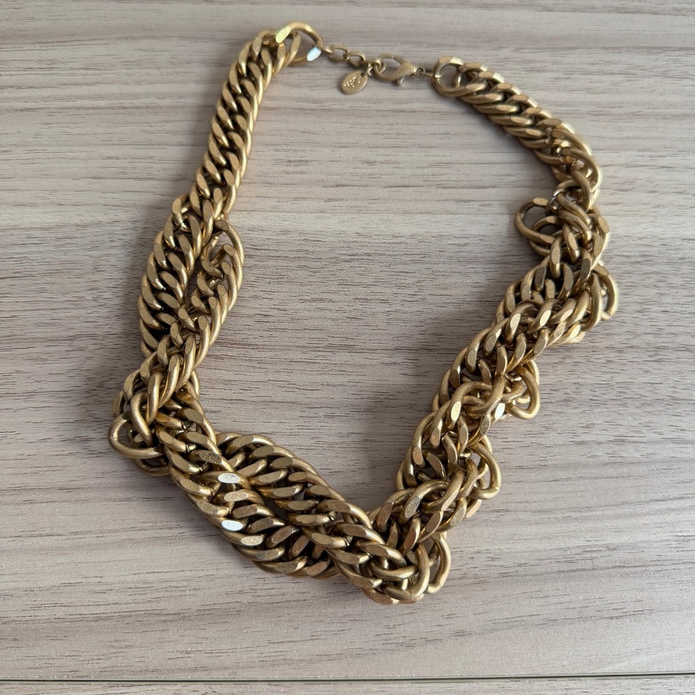 Zara Chunky Braided Curb Chain Statement Necklace Gold One Size Good